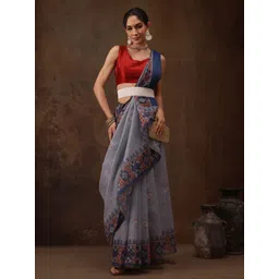 Silk Land Floral Printed Ready to Wear Chanderi Saree-picture-22