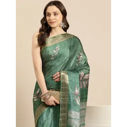 Silk Land Floral Printed Zari Block Print Saree-image-37