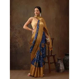 Silk Land Floral Zari Silk Blend Kanjeevaram Saree-picture-27
