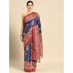 Silk Land Floral Zari Silk Blend Patola Saree-picture-27