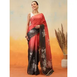 Silk Land Floral Zari Tissue Ready to Wear Block Print Saree-picture-33
