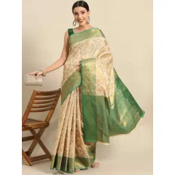 Silk Land Green & Beige Woven Saree With Unstitched Blouse-image-8