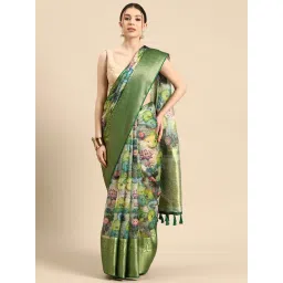 Silk Land Green Printed Saree With Unstitched Blouse-image-12