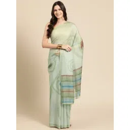Silk Land Green Silk Printed Saree With Unstitched Blouse-image-49