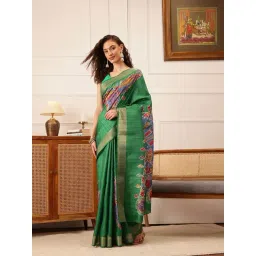 Silk Land Green Silk Printed Saree With Unstitched Blouse-picture-44