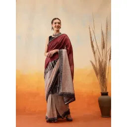 Silk Land Maroon Woven Ready To Wear Saree with Unstitched Blouse-picture-10