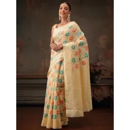 Silk Land Multicolor Floral Work Cotton Saree-picture-10