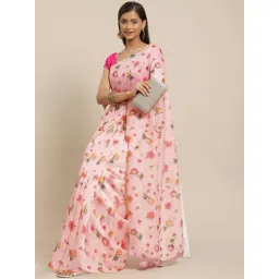 Silk Land Pink Floral Print Saree With Unstitched Blouse-picture-11