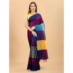 Silk Land Purple & Blue Silk Woven Saree With Unstitched Blouse image 1