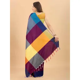 Silk Land Purple & Blue Silk Woven Saree With Unstitched Blouse image 2