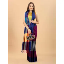 Silk Land Purple & Blue Silk Woven Saree With Unstitched Blouse image 3
