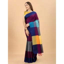 Silk Land Purple & Blue Silk Woven Saree With Unstitched Blouse image 4