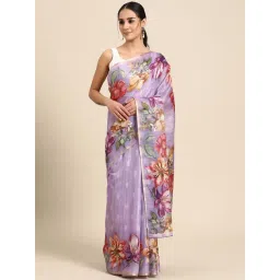 Silk Land Purple Floral Print Saree With Blouse-picture-12