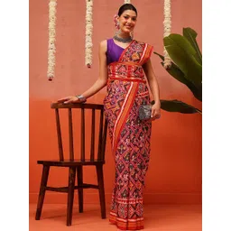 Silk Land Women Ethnic Motifs Printed Zari Patola Saree-picture-34