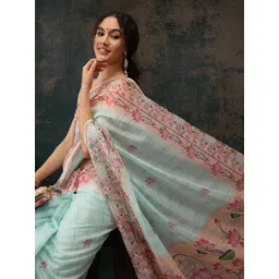 Silk Land Women Floral Print Ready To Wear Chanderi Saree-picture-35