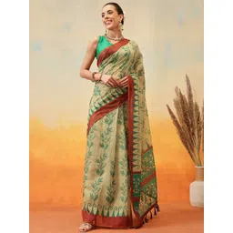 Silk Land Women Floral Printed Ready to Wear Chanderi Saree-picture-30