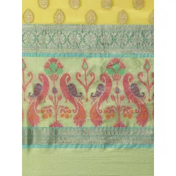 Silk Land Yellow & Turquoise Blue Ethnic Motifs Zari Art Silk Banarasi Saree image 5