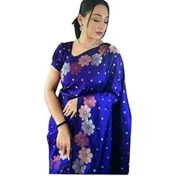 Silk Saree for Women, Multi Colour Floral Design, with Blouse Piece-picture-30