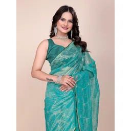 SILKWEAR Ethnic Motifs Sequinned Supernet Saree-picture-12