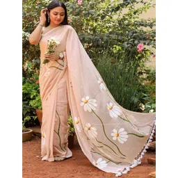 SILKWEAR Floral Printed Pure Linen Saree-picture-14