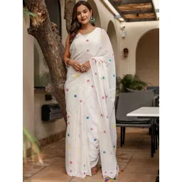 SILKWEAR Polka Dot Linen Blend Saree-picture-10