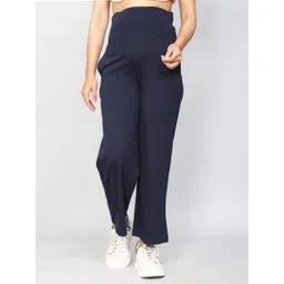 SillyBoom Women Navy Blue Solid Cotton Maternity Palazzo-picture-15