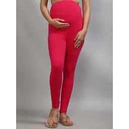 SillyBoom Women Pink Solid Ankle-Length Maternity Leggings-picture-19