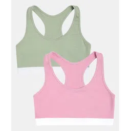 Sillysally Pack Of 2 Solid Non Padded & Non Wired Racer Back Training Bras - Green & Pink-picture-19