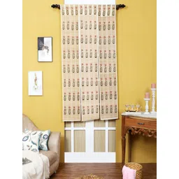 Silpakarman Beige & Red Floral Bamboo Sticks and Cotton Threads 3 Panel Window Curtain-picture-17