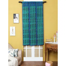 Silpakarman Blue & Red Floral Bamboo Sticks and Cotton Threads 3 Panel Window Curtain-picture-35
