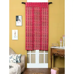 Silpakarman Pink & Black Floral Bamboo Sticks and Cotton Threads 3 Panel Window Curtain-picture-11