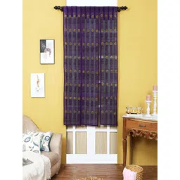 Silpakarman Purple & Yellow Floral Bamboo Sticks and Cotton Threads Sheer Window Curtain-picture-15