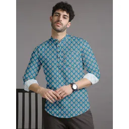 Silver Buck Ethnic Motifs Printed Mandarin Collar Straight Kurta-picture-7