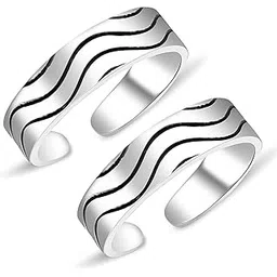 silver chest 925 Silver Toe Rings for Women Stylish Silver Bands for Girls -Sterling Silver Plain Oxidised rings with 3D Self Designs-picture-26
