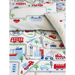 Silverlinen Blue Transport Vehicles Printed 250 TC Cotton King Bedsheet Set-picture-41