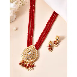 Silvermerc Designs Gold-Plated Kundan Stone Studded & Beaded Jewellery Set-picture-11