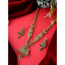 Silvermerc Designs Gold-Plated Red & Green Stone Studded Temple Jewellery Set-picture-18