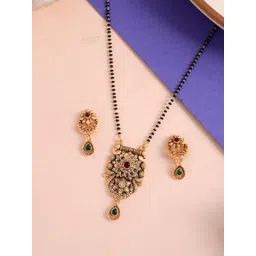 Silvermerc Designs Gold-Plated Stone-Studded & Beaded Mangalsutra image 1