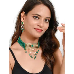Silvermerc Designs Gold-Plated Stones & Beads Studded Choker Necklace Set-picture-23