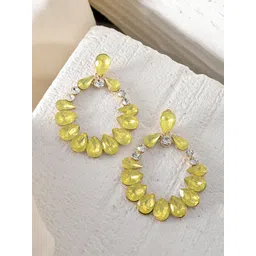 Silvermerc Designs Gold- Plated Teardrop Shaped Artificial Stones Hoop Earrings-picture-27