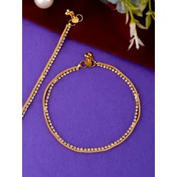 Silvermerc Designs Set Of 2 Gold-Plated White Stone-Studded Anklet-picture-20