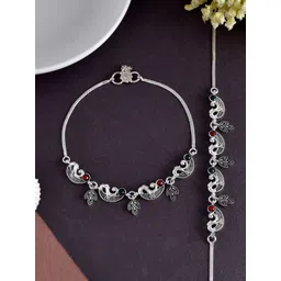 Silvermerc Designs Set Of 2 Silver-Plated Stone-Studded Anklets-picture-13