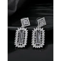 Silvermerc Designs Silver Plated American Diamond Shaped Drop Earrings-picture-27