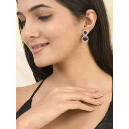 Silvermerc Designs Silver-Plated American Diamond Studded Circular Brass Drop Earrings-picture-17