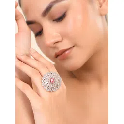 Silvermerc Designs Silver-Plated American Diamond-Studded Cocktail Finger Ring-picture-23