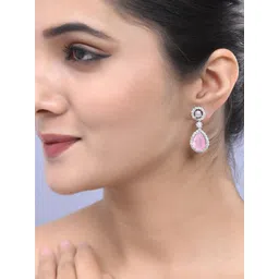 Silvermerc Designs Silver-Plated American Diamond Studded Drop Earrings-picture-11