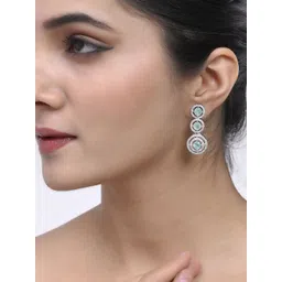 Silvermerc Designs Silver-Plated American Diamond Studded Drop Earrings-picture-13