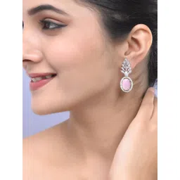 Silvermerc Designs Silver Plated American Diamond Studded Drop Earrings-picture-14