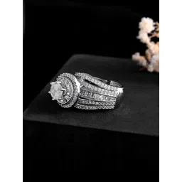 Silvermerc Designs Silver-Plated American Diamond-Studded Finger Ring-picture-22