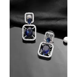 Silvermerc Designs Silver Plated American Dimond Studded Square Drop Earrings-picture-21